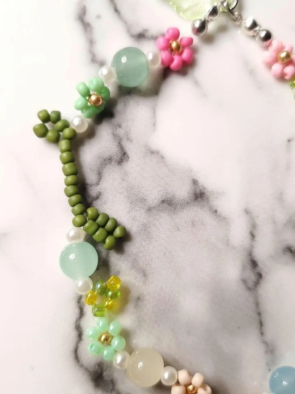 Pastel Beaded Floral Coquette Y2K Phone Charm Wristlet Bracelet